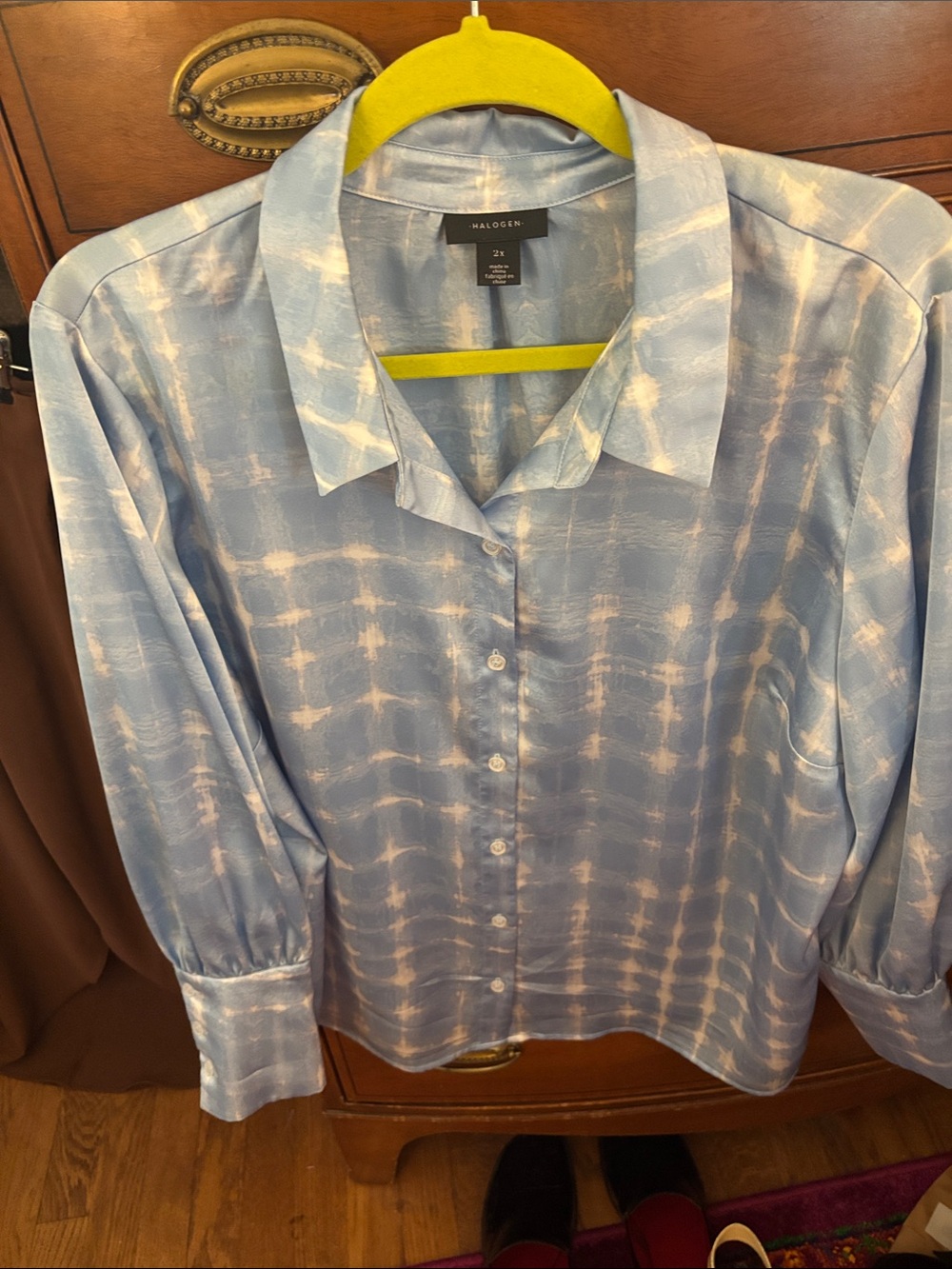 Halogen Light Blue and White Tie-Dye Button-Up Shirt